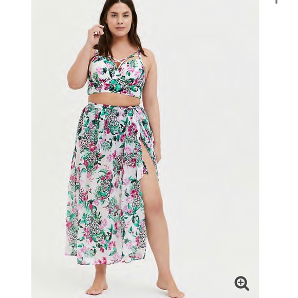 Torrid White Tropical Leopard Chiffon Sarong Swim - Picture 3 of 8